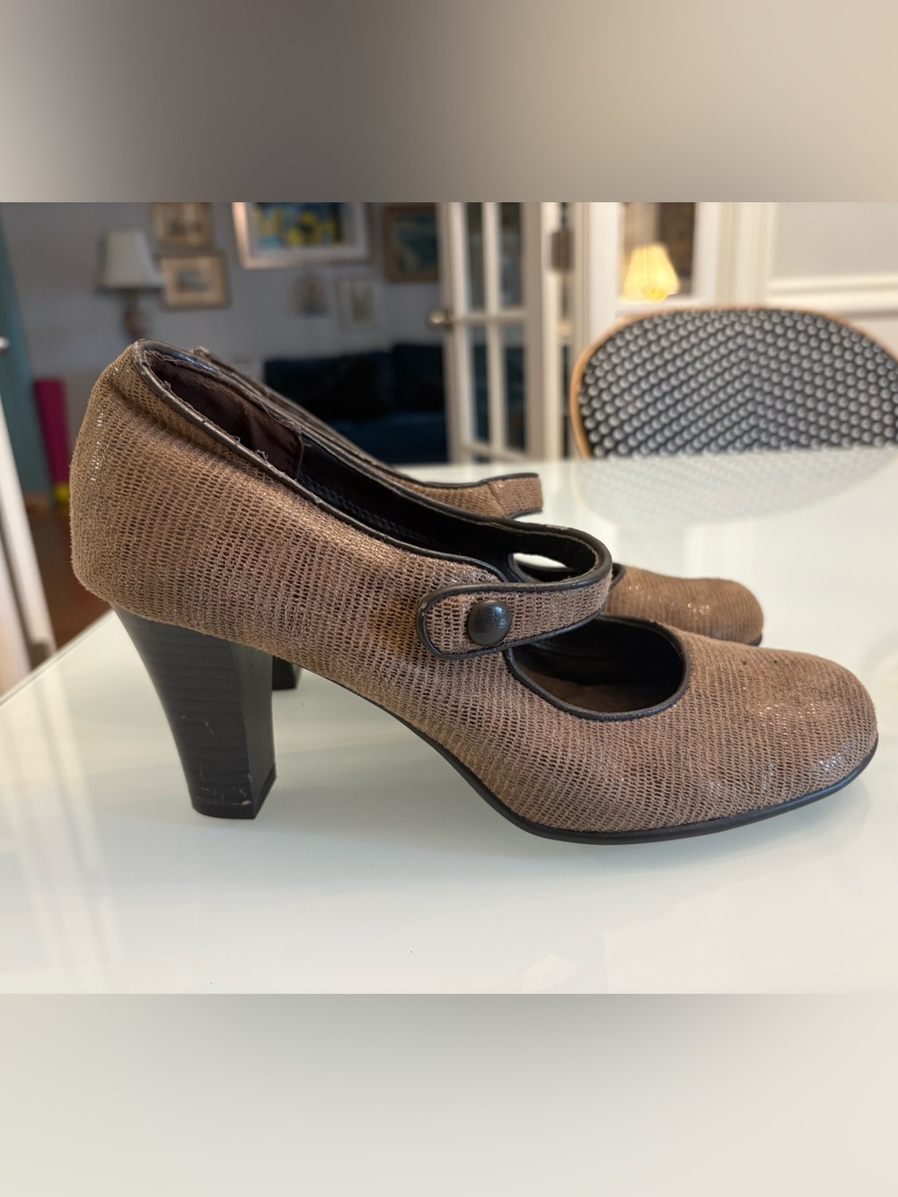 AEROSOLES Brown Mary Jane Block Heels